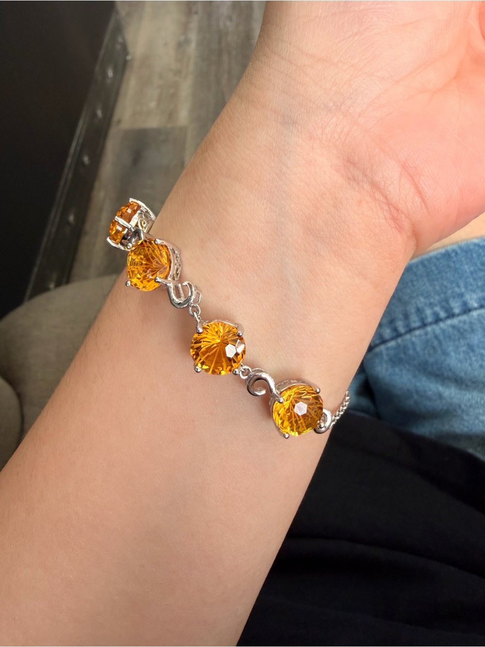 Firework-Cut Citrine 925 Sterling Silver Bracelet